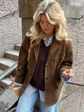 Dermearne Vintage Solid Women Coats Long Sleeve Single Breasted Female Jacket 2024 Fashion Casual Autumn Turn-down Collar Loose Lady Coat