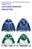 DERMEARNE Klein blue denim stitching baseball uniform jacket women spring and autumn thin lapel couple men jacket American retro trend