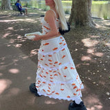 Dermearne Women's Fashion Summer INS Goldfish Pattern Printed & Skirt Set Temperament new Female Casual High Waist Skirts 2 Piece Outfits