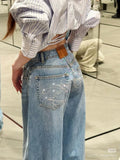 DERMEARNE Gradient Spring 2026 Blue Jeans Women Y2K Vintage High Waisted Jeans Straight Streetwear Loose Large Wide Leg Denim Pants