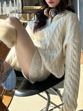 DERMEARNE winter casual Loose Fit Tracksuit Oversized Pullover Long Sleeve Knitted Sweater High Waist Shorts Two Piece Set Women Clothing