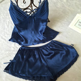 Suspender Pajamas Set Sleepwear Sexy Lace Bow Cami Shorts Pijamas Suit Lingerie Summer New Female Silky Satin Homewear