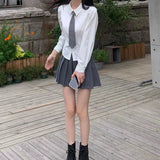 White Bandage Shirt Women Slim Long Sleeve Cute Top Designer Korean Tunic Youthful Elegant Blouse Female Button Up Lady Office