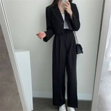 Dermearne Blazer Fashion Casual Solid Elegant High Waist Pants Sets Single-breasted Loose Temperament Two Piece Sets Womens Outifits
