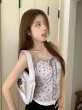 7colors korean style Sweet camisole women Sexy tank top female summer 2024 sleeveless Lace Up Print crop tops womens (X3396)