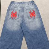 Streetwear Jeans Y2K Pants Gothic Hip Hop Graphic Print Retro Blue Baggy Jeans Mens Womens New High Waisted Wide Leg Trousers