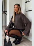 Chic Brown Round Neck Knited Pullover Women Fashion Long Sleeve Basic Loose Sweater 2024 Autumn Lady New Commute Knitwear Top