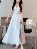 Summer Beach White Midi Dress Women Casual Sleeveless Slim Even Party Dress Office Lady Elegant Formal Dress Korean Chic