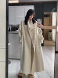Grey Double Breasted Woolen Coat for Women Fashionable and Simple Temperament Design Sense Medium to Long Woolen Coat