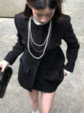 Autumn Winter Preppy Style 2 Piece Sets Women Vintage Plaid Design Coat + Slim Casual Skirt Female Princess Chic Suit 2024 New