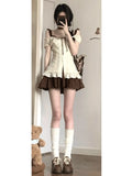 2000s Vintage 2 Piece Sets Women Lace Short Sleeve Cardigan Blouse Women+ Sexy Slim Camisole Dress 2024 Japanese Y2k Dress Suits