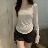 Women'S Long Sleeve T Shirt Autumn Winter Y2k Crop Top Casual Slim Fit Pullovers Korean O-Neck Top Streetwear Female Basic Tee