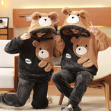 Couple Pajamas Set Women Men Thicken Pyjamas Winter Warm Anime Bear Kawaii Sleepwear Korean Loose Lovers Homewear Pijamas Suit