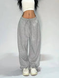Dermearne Casual Gray Sweatpants Women Wide Leg Black Joggers Classic Baggy Streetwear Oversized Sports Female Trousers All-match