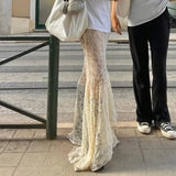 Two Layer Lace Trumpet & Mermaid Long Skirts For Women Vintage Elegant Fashion High Waist Skirt Holiday Outfits