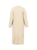 Plus Size Simple Versatile Autumn and Winter New Women's Extra Long Cardigan Loose Knit Sweater, Solid Color with Pockets