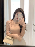 Autumn Korean Fashion Knitted Sweater Y2k Crop Tops Women Casual Long Sleeve Elegant Slim Pullovers Outwear Office Lady