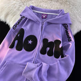 Y2K Vintage Embroidered Hoodies Women Harajuku Hooded Zipper Sweatshirts Hip Hop Patchwork Long Sleeve Jacket Coats Streetwear