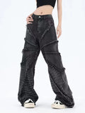 Streetwear Vintage West Coast fashion hole style Baggy washed jeans Y2K women's hip-hop mopping pants Gothic new straight pants