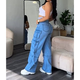 Straight Jeans Wide Leg Women High Waist Loose Pants Y2K Trousers Hip-hop Streetwear Waist Colorblocked Design Loose Jeans