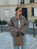 Dermearne Fashion Solid Lapel Single Breasted Demi-season Jacket For Women Elegant Quilted Long Sleeved Coat Autumn Lady Commute Outwear