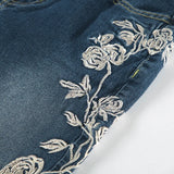 DERMEARNE Retro Y2k Jeans Baggy Floral Embroidery Jeans Women Vintage 2000s Low Rise Flared Denim Pants High Street Basic Trousers