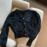 Cardigan Crop Top Elastic Knit Mink Fleece Sweater Women Y2k Top Spring Autumn Loose Cardigans Street Sexy Fluff Slim Cardigan