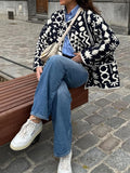 Both Sides Printed Women Padded Jacket Long Sleeve O-neck Single-breasted Cotton Coat 2024 Autumn Winter Lady Casual Outwears