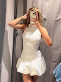 Fashion Patchwork Fluffy Mini Dress For Women 2024 Summer Beach Sleeveless Tank Short Dress Lady Chic Evening Party Vestidos