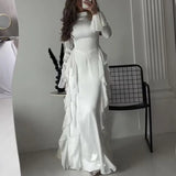 Autumn new round neck flared sleeve ultra long dress women fashion white high waist patchwork dress women casual party dinner dr