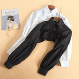 Shrugs Long Sleeves Bolero Collar Button Shirt Crop Tops Women Gothic Punk Under Knit Shirt Without Tube Drop Shoulder