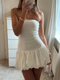 Women Strapless Bubble Mini Dress 2024 Solid Backless Sleeveless Bandeau Puff Bubble Party Dress vestidos
