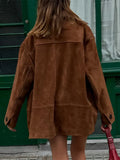 Dermearne Brown Single Breasted Faux Leather Short Coat Women Loose Long Sleeves Lapel Jacket 2024 Autumn Female High Street Outwear