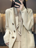 Women's Merino Wool Cardigan 100% Merino Wool Collar Cashmere Coat Casual Knitting Thickened Jacket Korean Fashion Tops Autumn