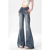 Harajuku Denim Trousers Y2k Trashy 2000s Clothes Women's Blue Flare Jeans Baggy Vintage 90s Aesthetic Low Waist Cowboy Pants