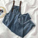 Women Denim Jumpsuits Vintage Blue Adjustable Straps Loose Straight Overalls Spring Autumn Female Casual Jeans