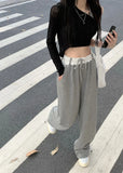 Women Sports Leisure Pants Summer Thin Drawstring Color Block High Waist Slim Loose Legs Fish Scale Fabric Urban Style