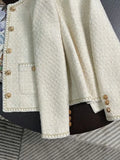 Dermearne Jmprs Chic White Tweed Jackets Women Korean Long Sleeve Sweet Coat Fashion O Neck Elegant Casual Female All Match Outwear Tops
