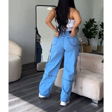 Straight Jeans Wide Leg Women High Waist Loose Pants Y2K Trousers Hip-hop Streetwear Waist Colorblocked Design Loose Jeans
