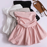 Off Shoulder Strapless Tank Top Solid Color Tube 2024 Summer Sleeveless Pleated Skinny Camisole