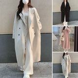 Dermearne Women Loose Jacket Double-breasted Mid Length Trench Coat for Women Windproof Warm Overcoat with Lapel Pockets Fall Winter