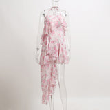 Zabrina Elegant Party Dresses Y2k Sexy Halter Sleeveless Robe Floral Print Ruffle Vintage Midi Dress New Arrival Vestidos