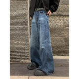 American street hip-hop men and women trendy simple straight washed jeans for couples loose retro casual wide leg pants y2k