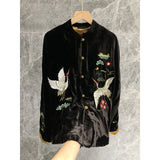 Chinese Style Fashion Embroidery Black Coat Women Autumn Winter Loose Casual Jackets Tops Ethnic Harajuku Vintage Clothes Female