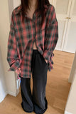 Autumn Korean Style Turn down collar Long Sleeve Shirt Plaid Loose Blouse Female Outwear tops