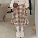 Kawaii Japanese Style Plaid Skirt Women Vintage Long Skirt Preppy Style Autumn Winter Fashion Cute Retro Midi Skirts