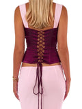 DERMEARNE JULISSA MO Patchwork Sexy Spaghetti Strap Two Piece Sets Women Skirt Suit Backless Top Long Skirt Spring Slim Elegant Streetwear