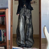 New American Vintage hip-hop washing fashion striped graffiti jeans women's Y2K Harajuku punk Gothic wide pants Streetwear
