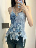 Y2K Emo Women Korean Acubi Grunge Sleeveless Blue T-shirts Harajuku 2000s Japanese E Girls Tee Tank Tops Gyaru 2000s Alt Clothes