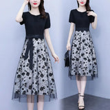 Short Sleeves  Chic Soft Breathable Lady Summer Dress Mid-calf Length Summer Midi Dress Flower Printed   Women Attire
